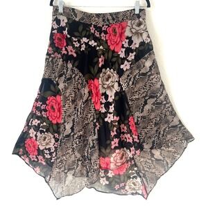 INC Sz 6 Y2K Mixed Print Floral Snakeskin Asymmetrical Handkerchief Skirt Fairy